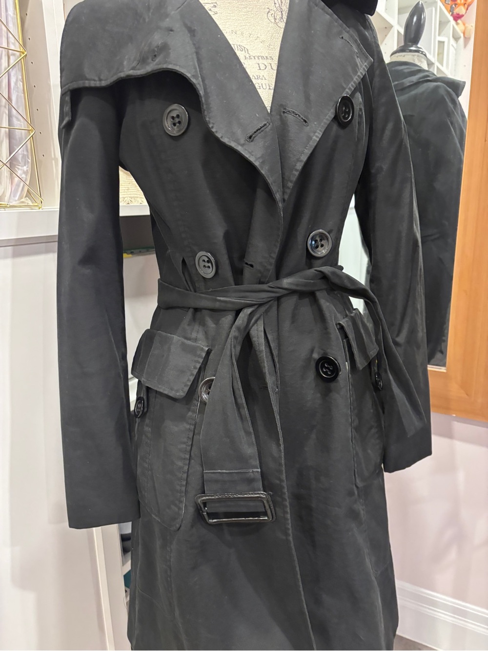 BEDO Femme Black Trench Coat | Size Small | Quiet Luxury | Classic 0615 - Picture 5 of 9